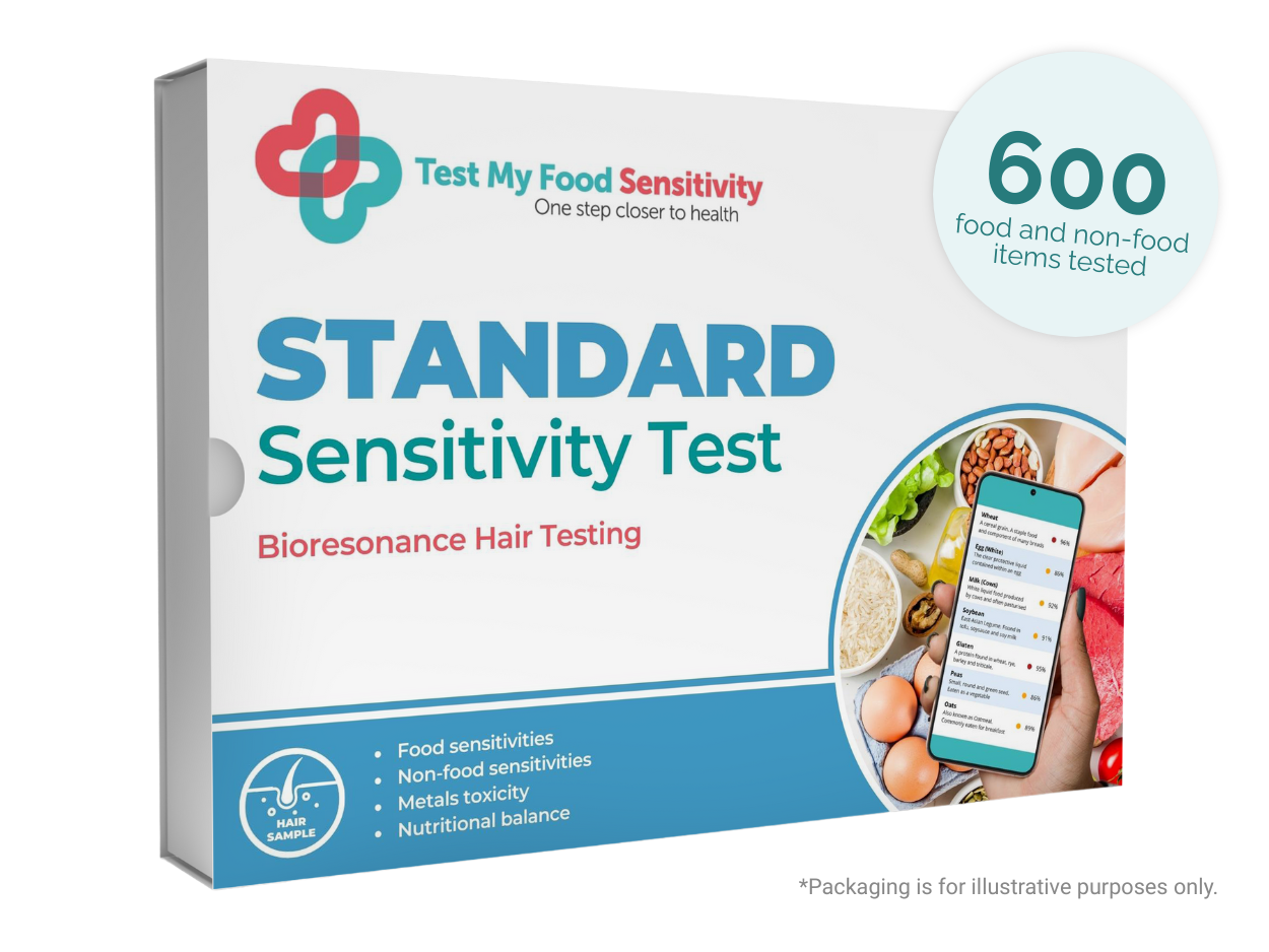 Box for a Standard Sensitivity Test with branding and product details on a white background