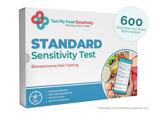 Box for a Standard Sensitivity Test with branding and product details on a white background